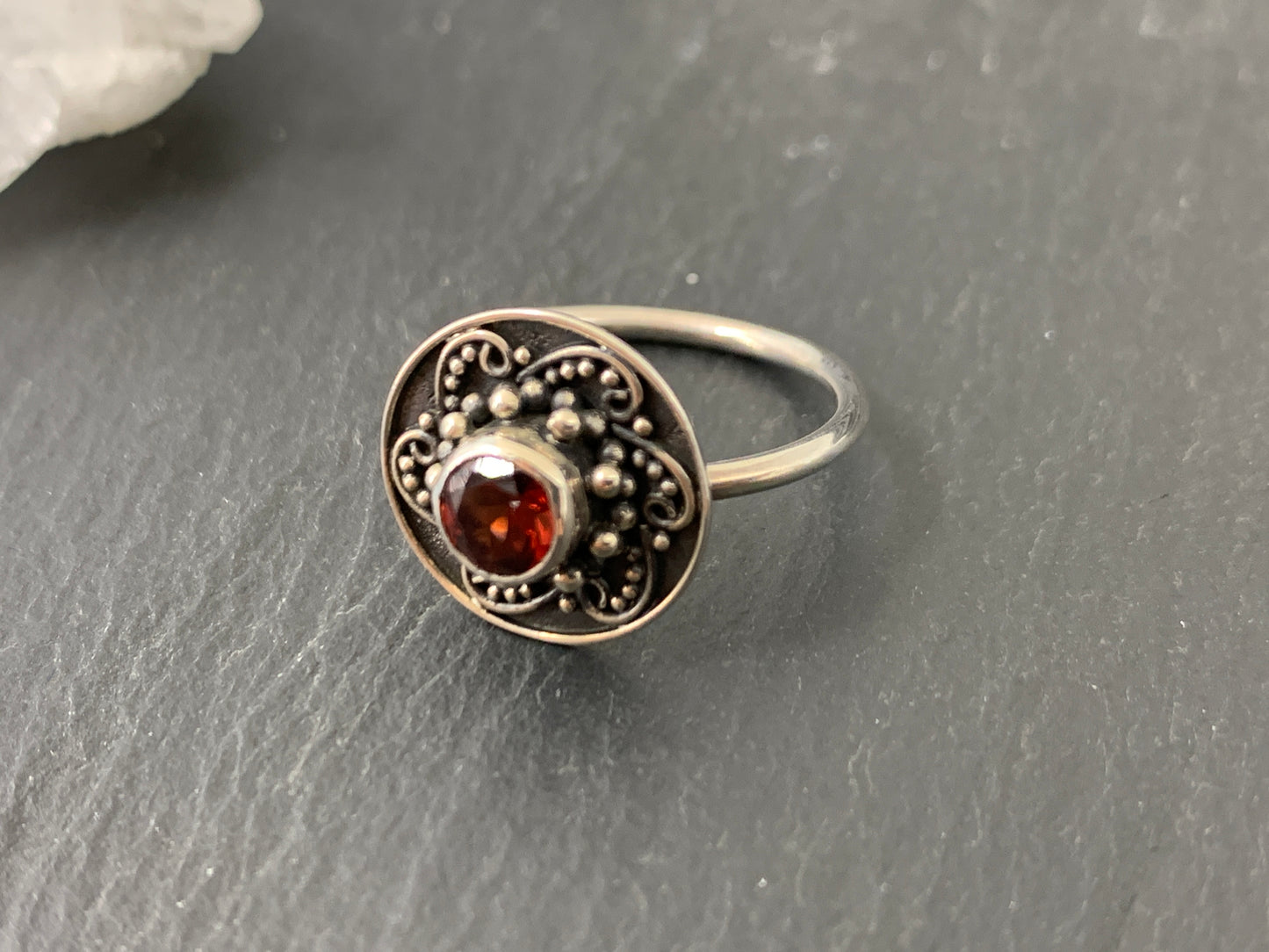 Rhodolite Garnet Sterling Silver Flower Ring