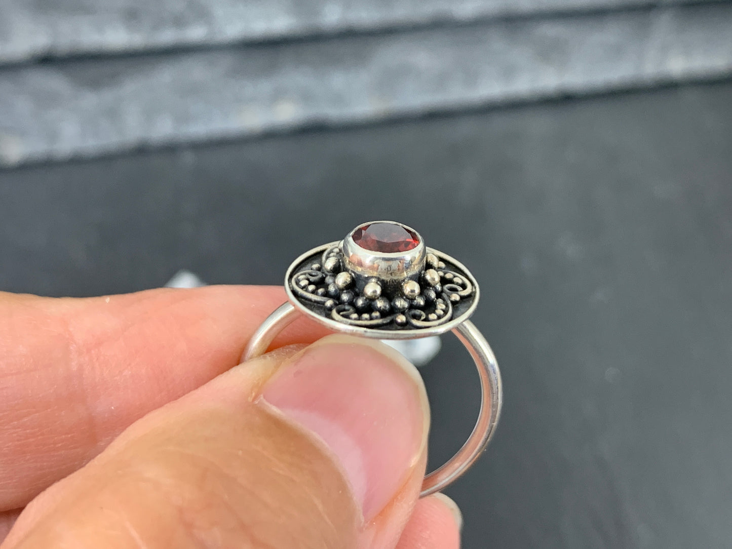 Rhodolite Garnet Sterling Silver Flower Ring