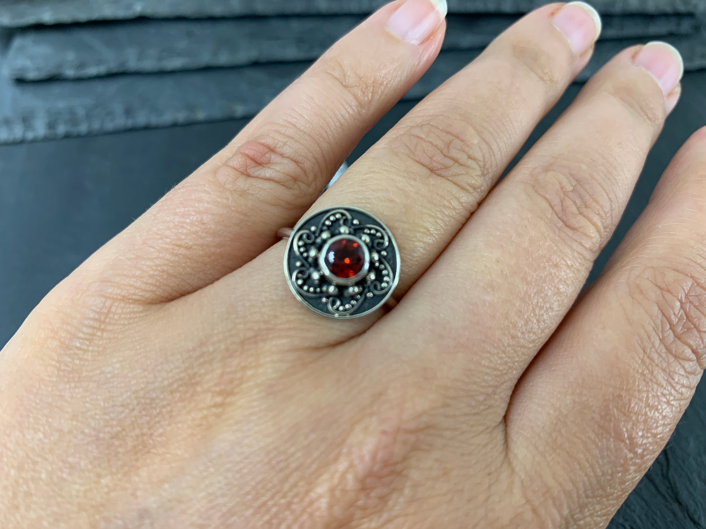 Rhodolite Garnet Sterling Silver Flower Ring