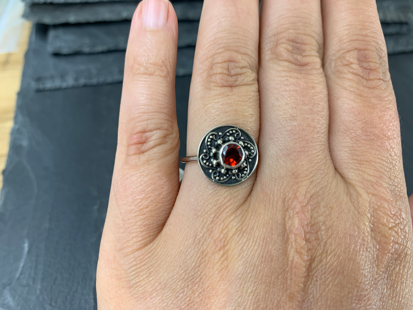 Rhodolite Garnet Sterling Silver Flower Ring