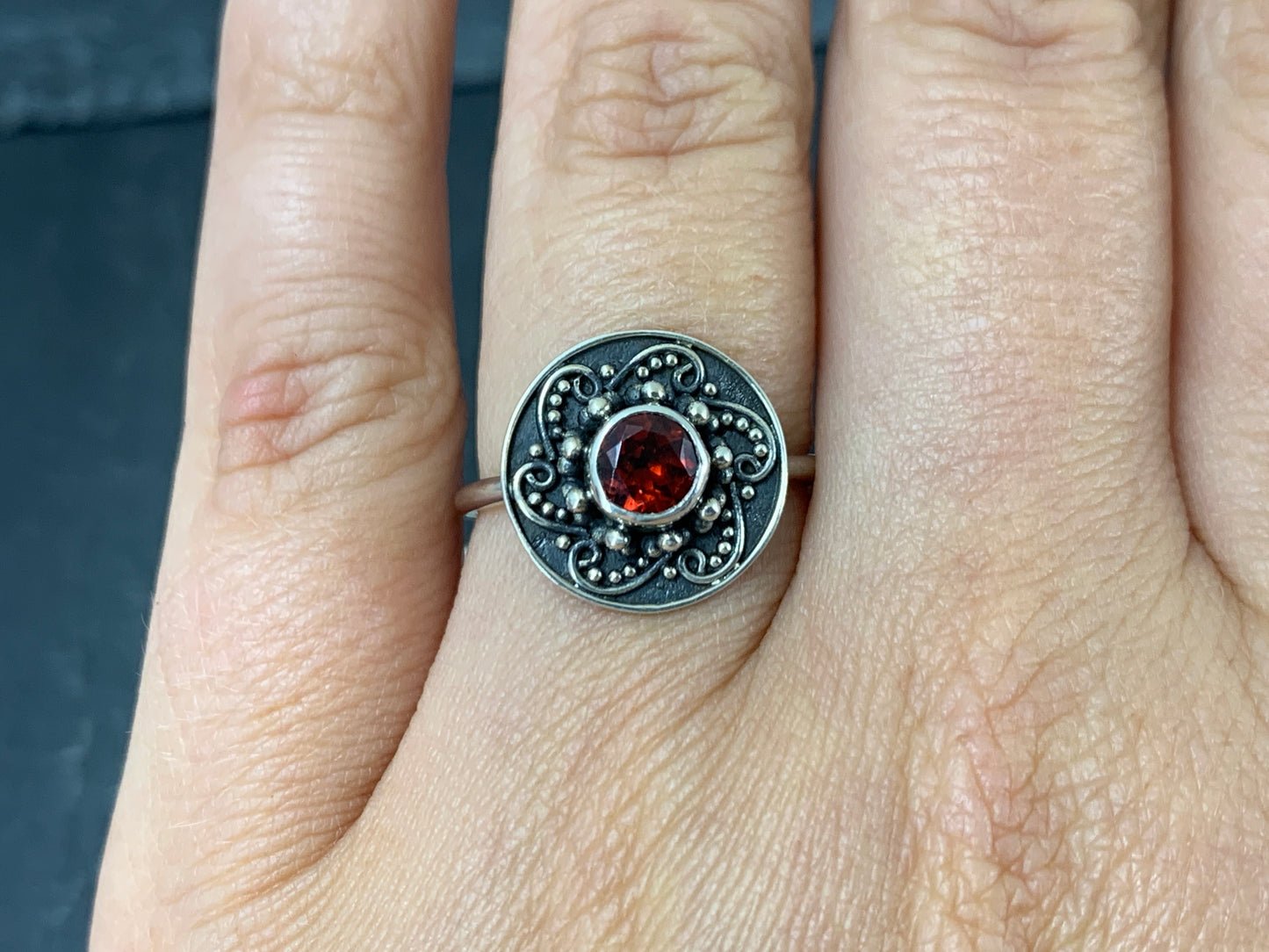 Rhodolite Garnet Sterling Silver Flower Ring