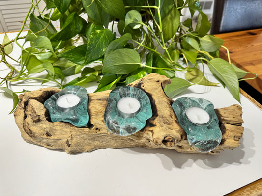 Handcrafted Driftwood & Glass Tealight Candle Holder