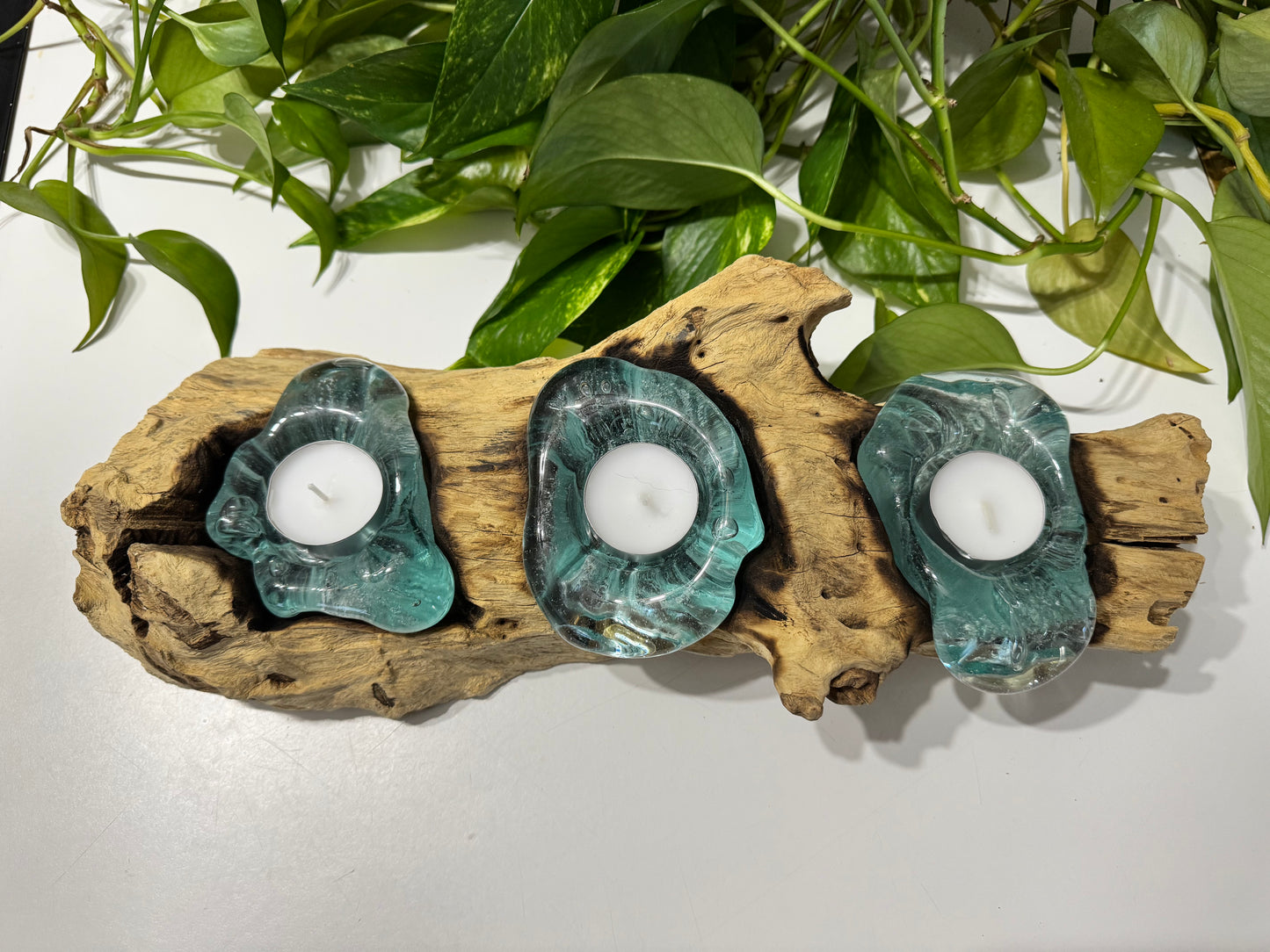 Handcrafted Driftwood & Glass Tealight Candle Holder