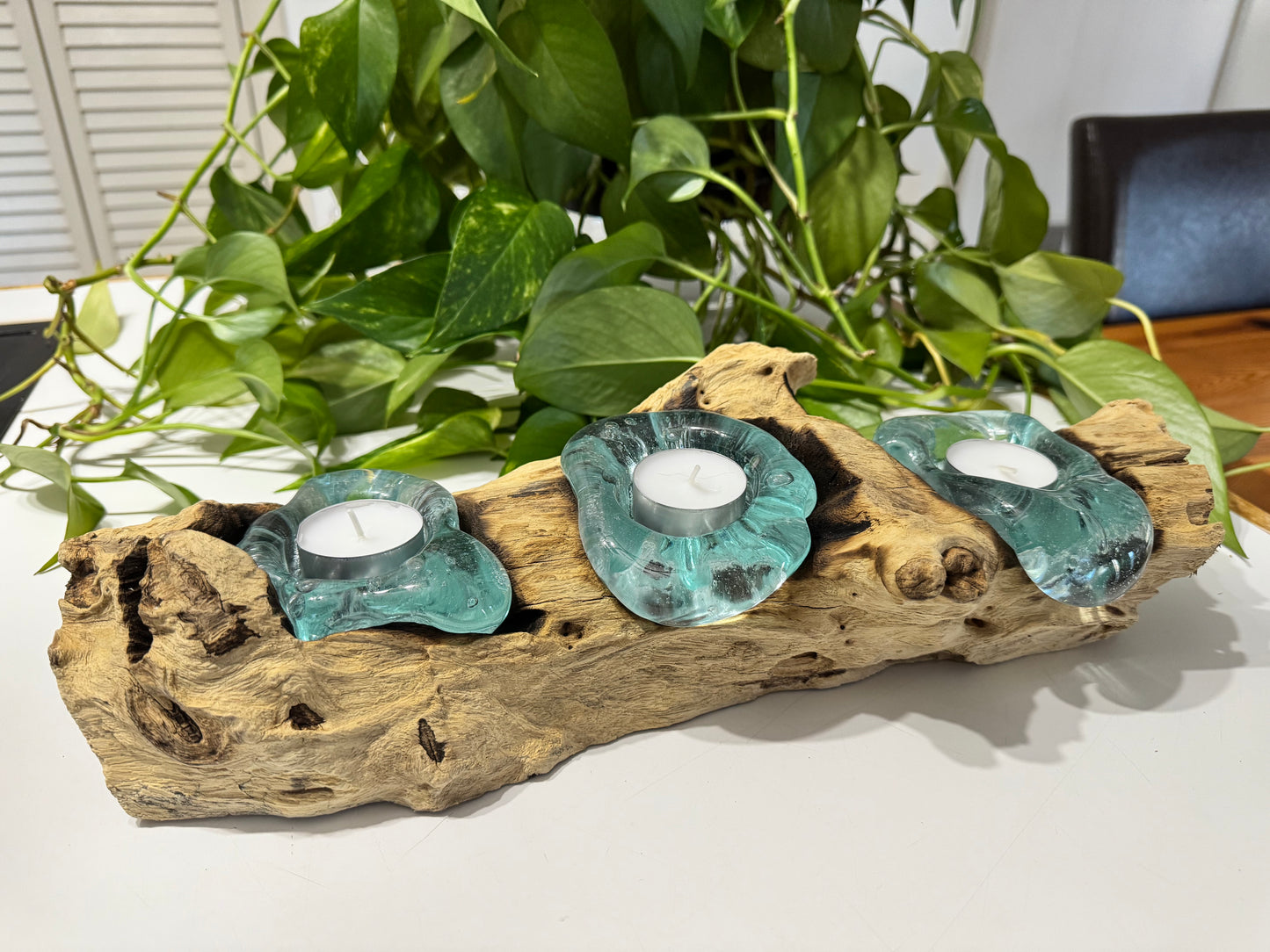 Handcrafted Driftwood & Glass Tealight Candle Holder