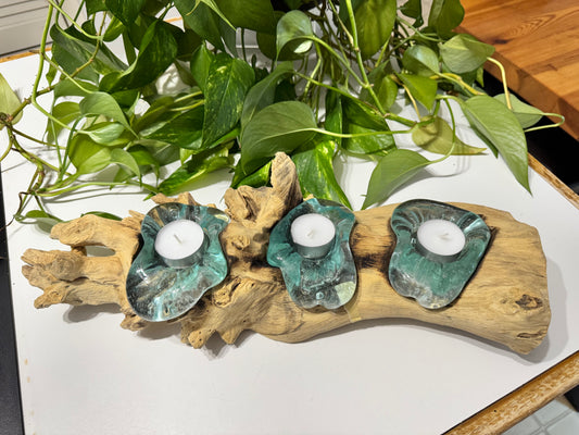 Handcrafted Driftwood & Glass Tealight Candle Holder