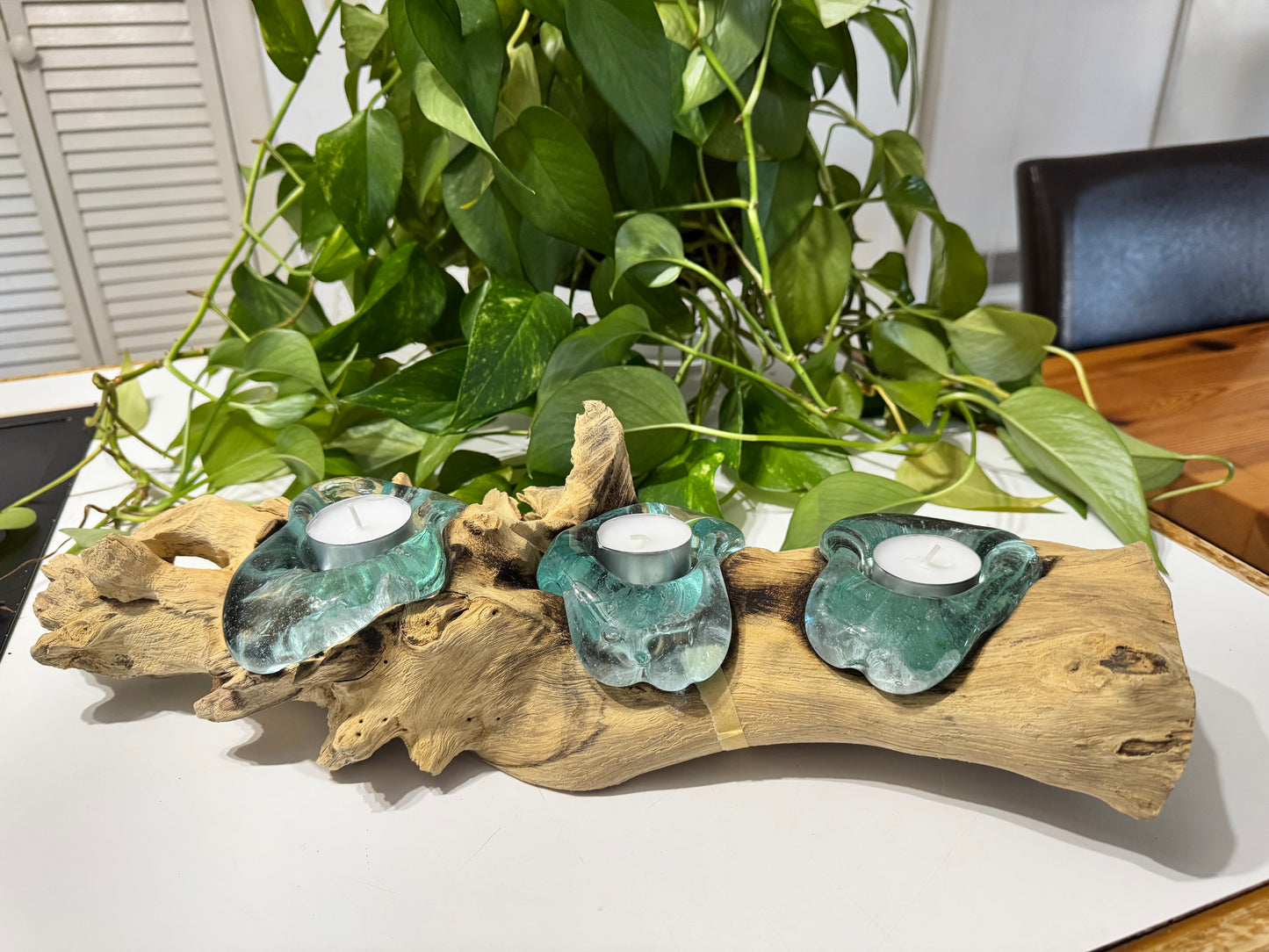 Handcrafted Driftwood & Glass Tealight Candle Holder