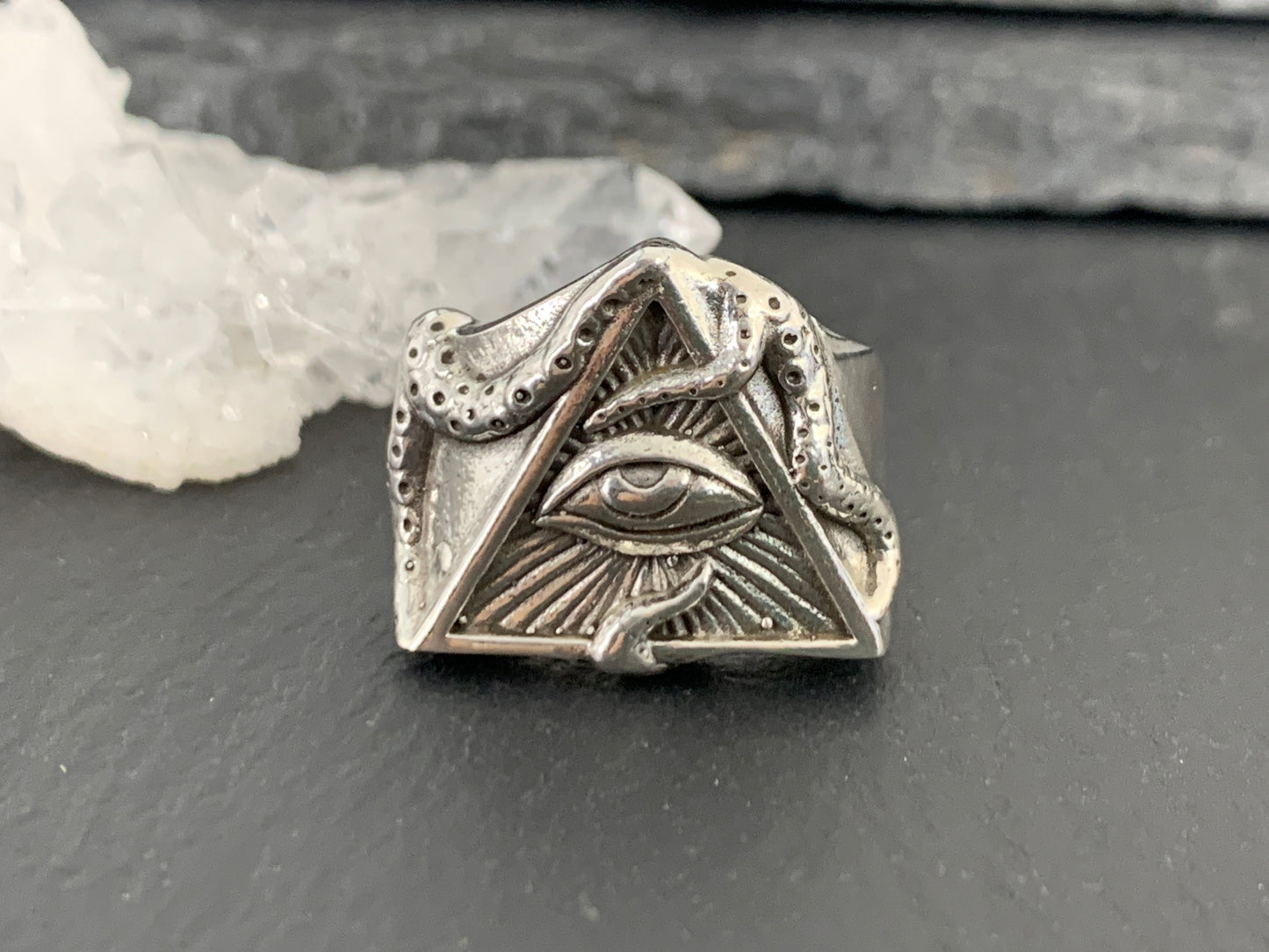 All-Seeing Eye Triangle ring – Sterling Silver Symbolic Jewelry for Protection & Insight