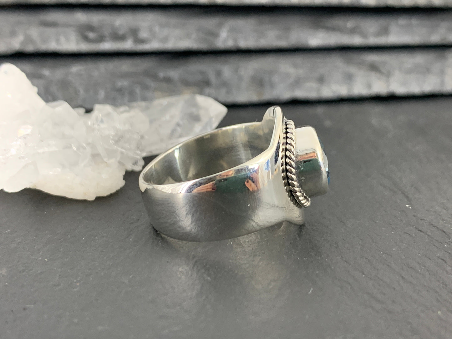 Sterling Silver Topaz Ring - Wide Band Statement Ring size