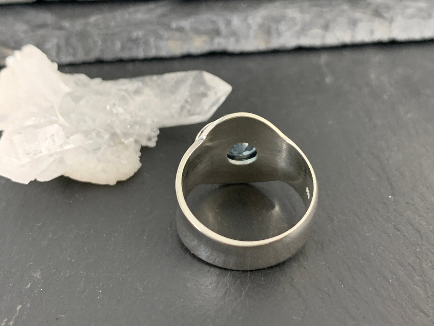 Sterling Silver Topaz Ring - Wide Band Statement Ring size