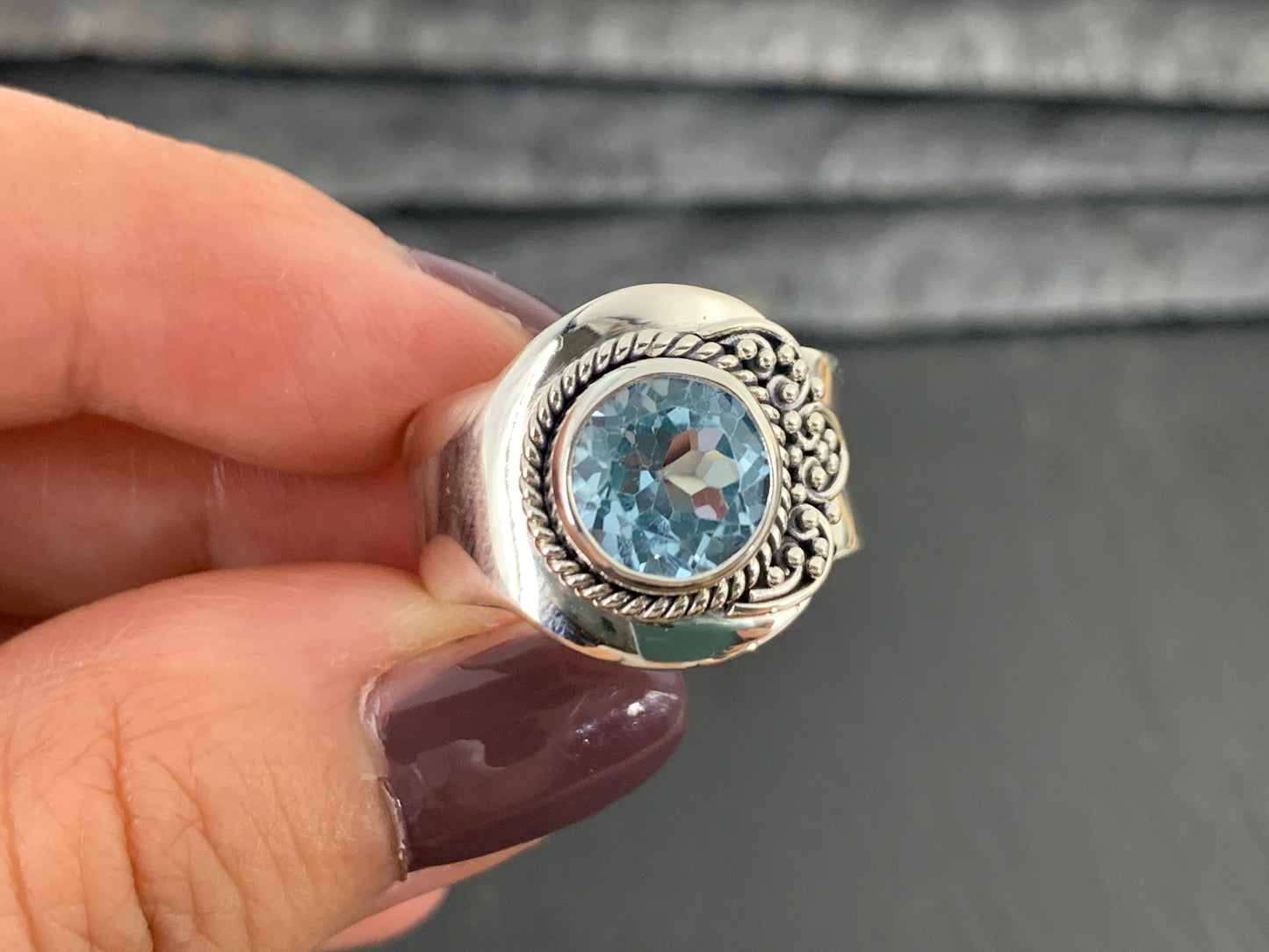 Sterling Silver Topaz Ring - Wide Band Statement Ring size