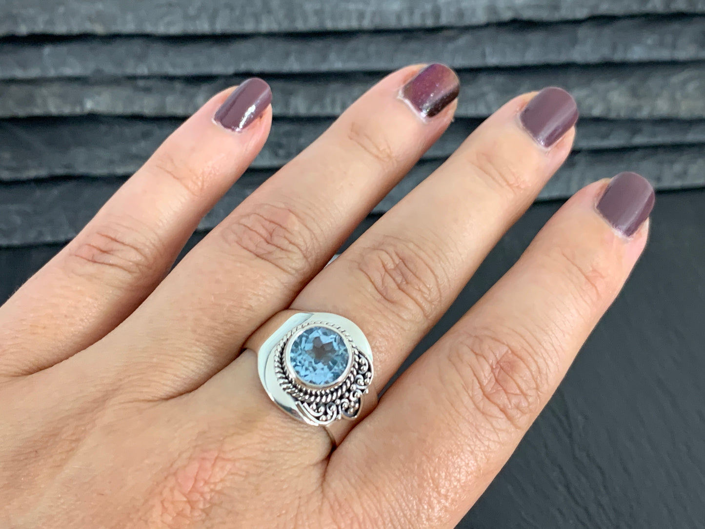 Sterling Silver Topaz Ring - Wide Band Statement Ring size