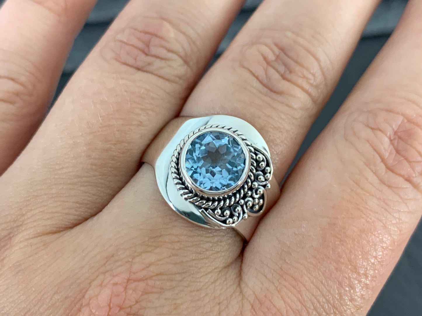 Sterling Silver Topaz Ring - Wide Band Statement Ring size