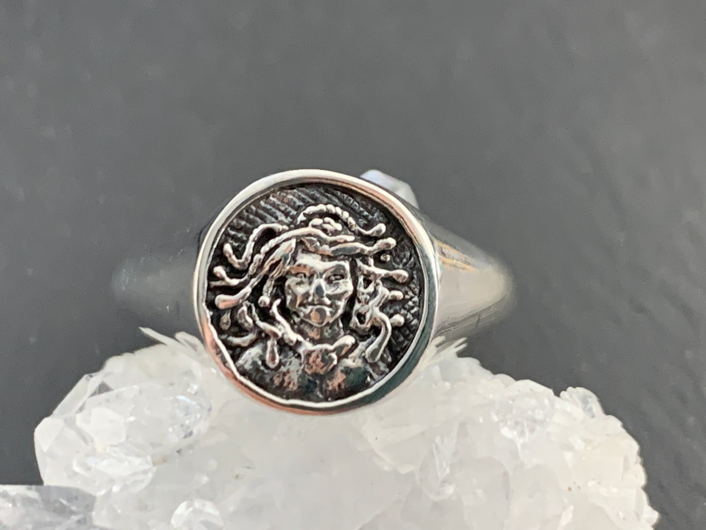 Sterling Silver Medusa Ring – Greek Mythology Jewelry, Ancient Coin Style Ring, Handmade Snake Goddess Signet Ring
