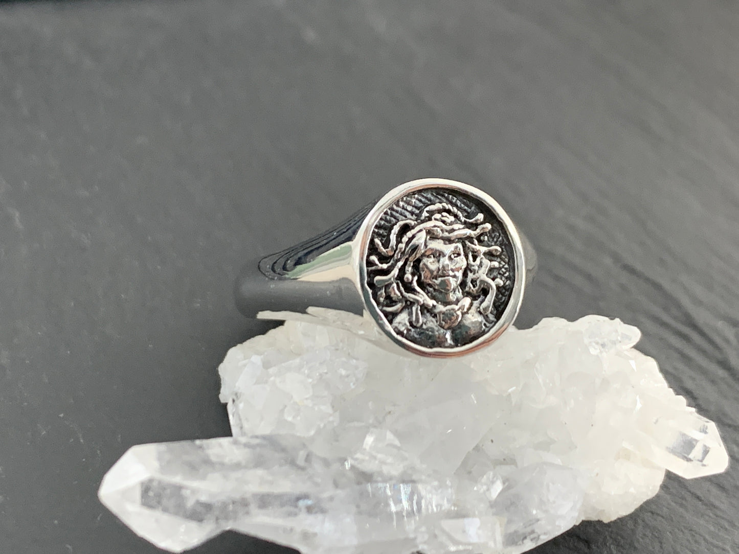 Sterling Silver Medusa Ring – Greek Mythology Jewelry, Ancient Coin Style Ring, Handmade Snake Goddess Signet Ring