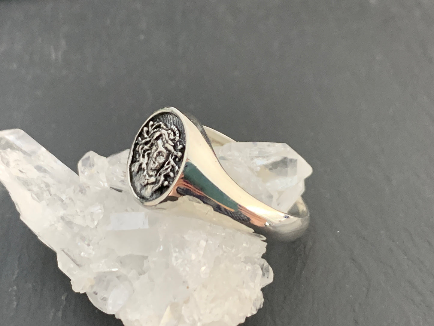 Sterling Silver Medusa Ring – Greek Mythology Jewelry, Ancient Coin Style Ring, Handmade Snake Goddess Signet Ring