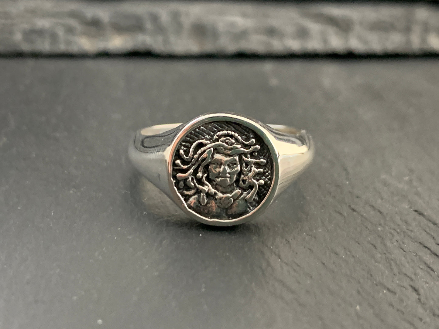Sterling Silver Medusa Ring – Greek Mythology Jewelry, Ancient Coin Style Ring, Handmade Snake Goddess Signet Ring