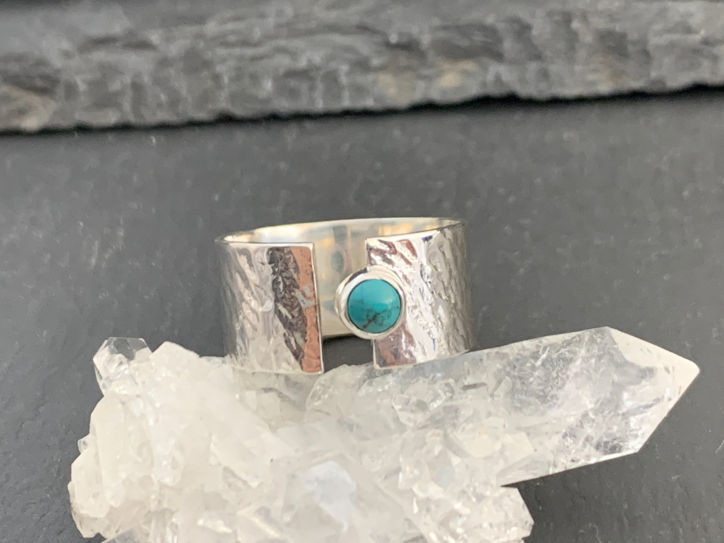 Sterling Silver Tibetan Turquoise Ring - Wide Band Statement Ring