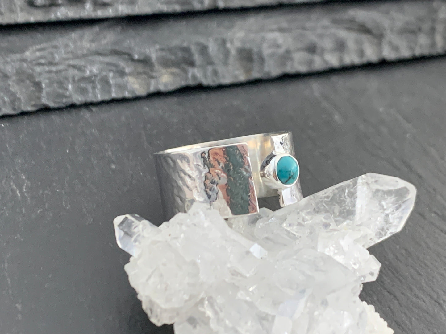 Sterling Silver Tibetan Turquoise Ring - Wide Band Statement Ring