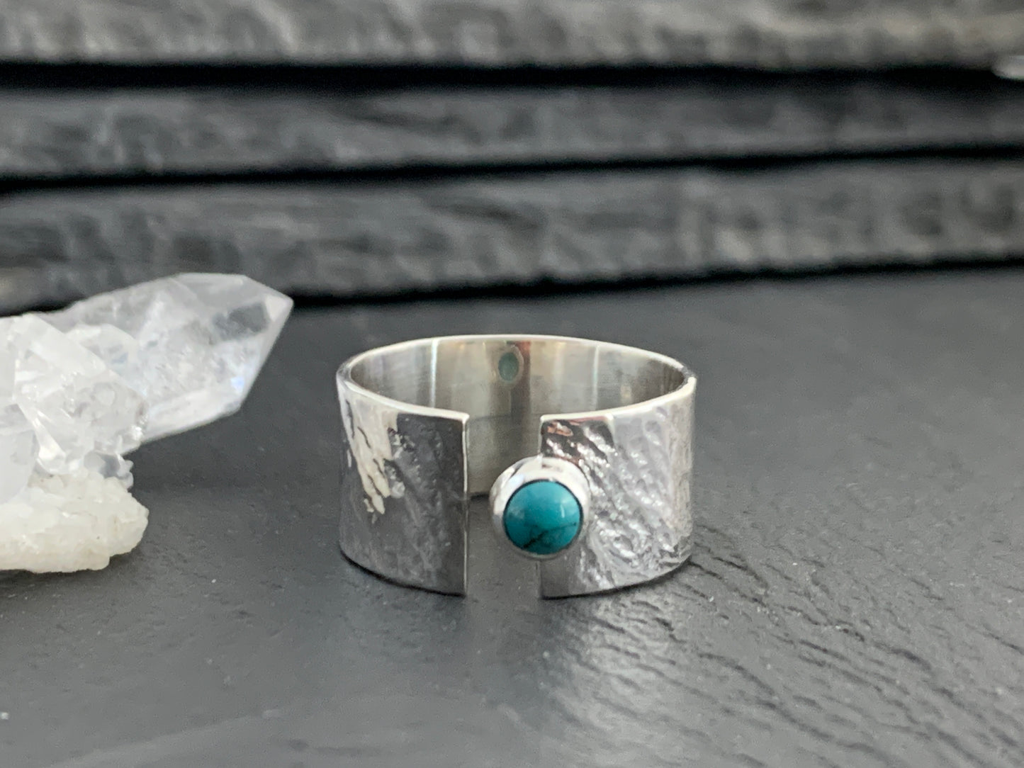 Sterling Silver Tibetan Turquoise Ring - Wide Band Statement Ring