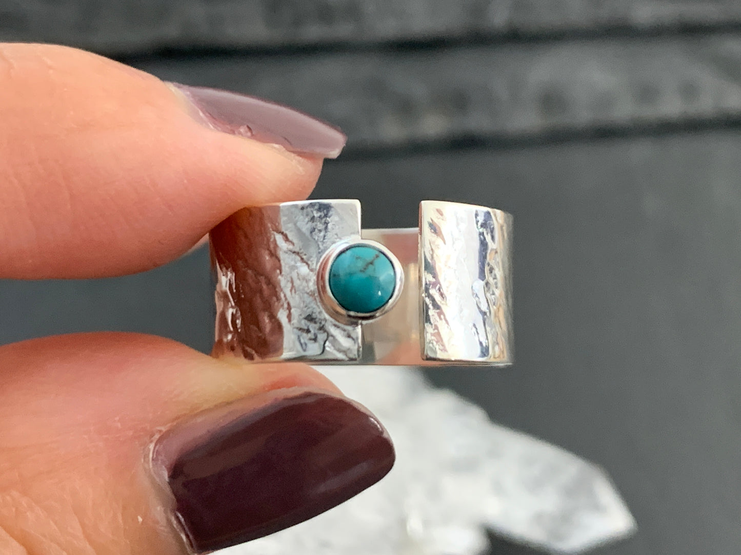 Sterling Silver Tibetan Turquoise Ring - Wide Band Statement Ring