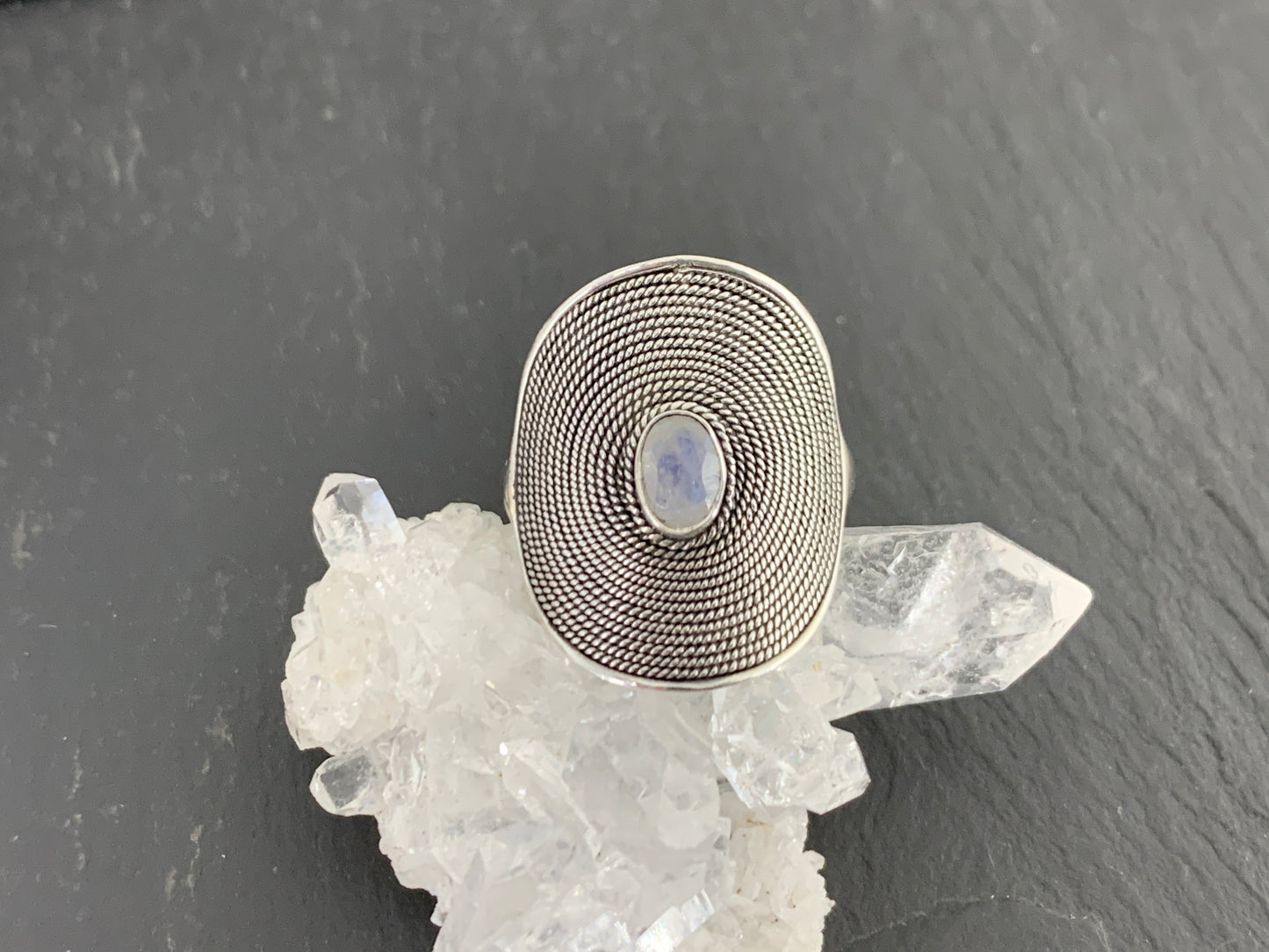 Rainbow Moonstone Boho Sterling Silver Ring