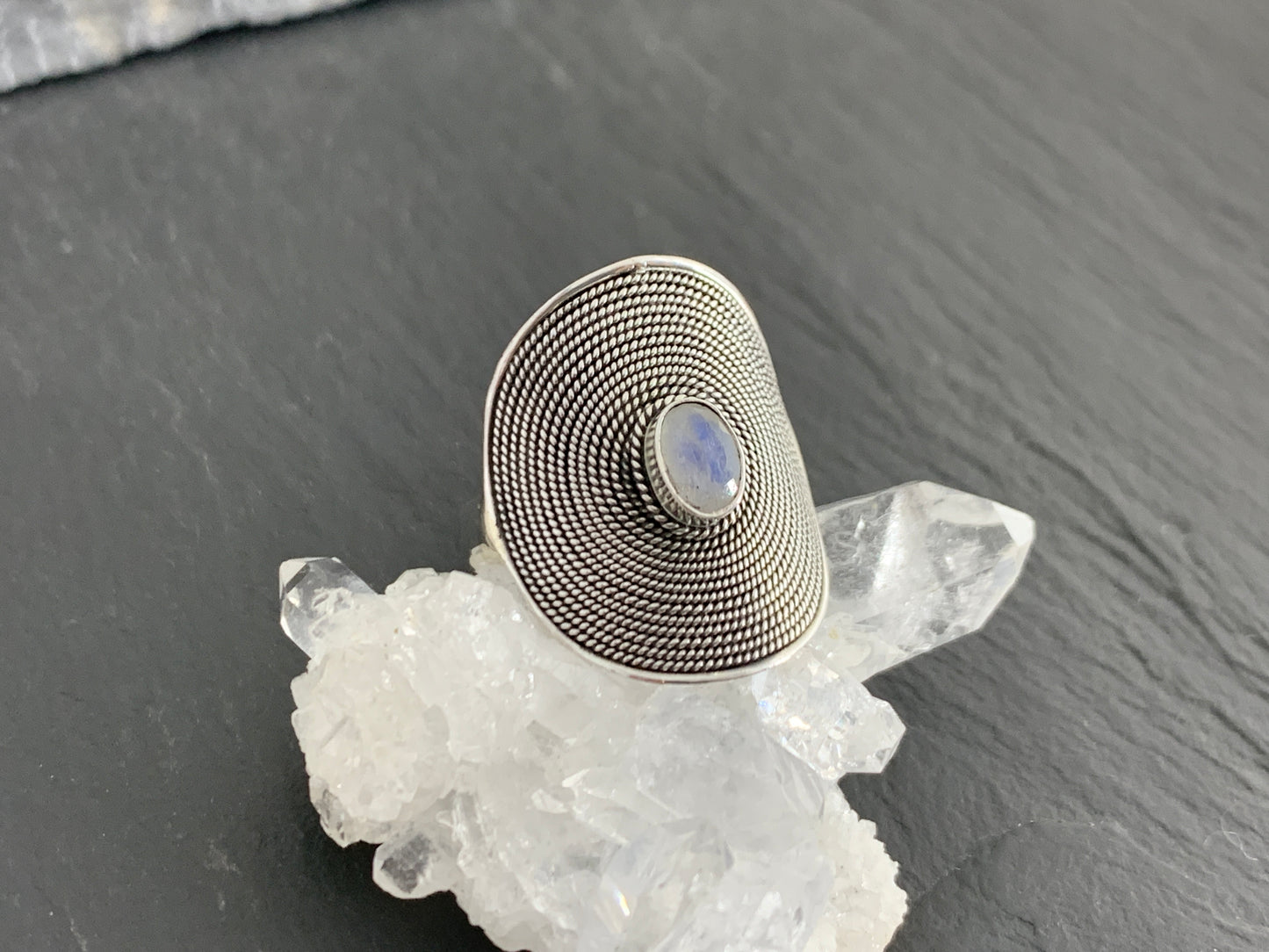Rainbow Moonstone Boho Sterling Silver Ring