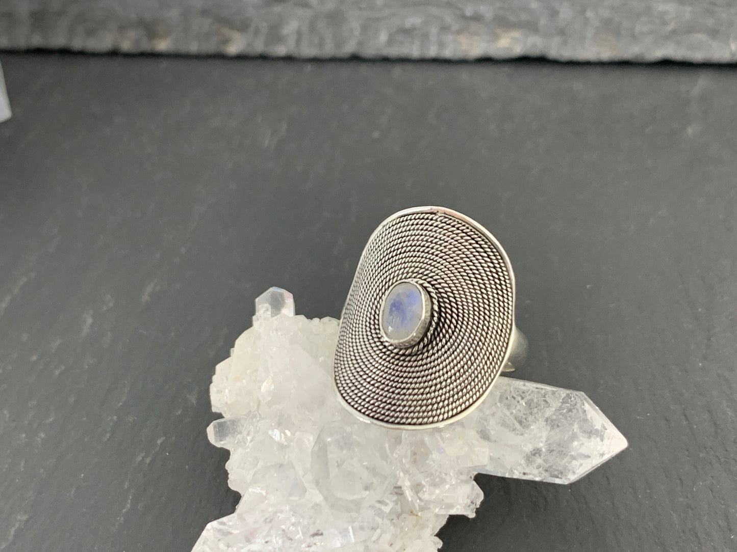 Rainbow Moonstone Boho Sterling Silver Ring