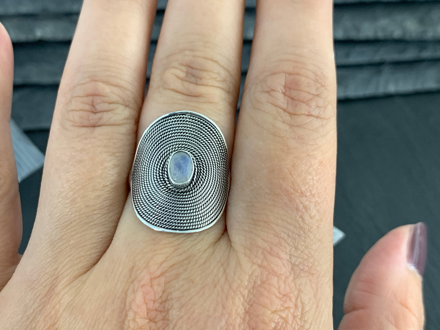 Rainbow Moonstone Boho Sterling Silver Ring