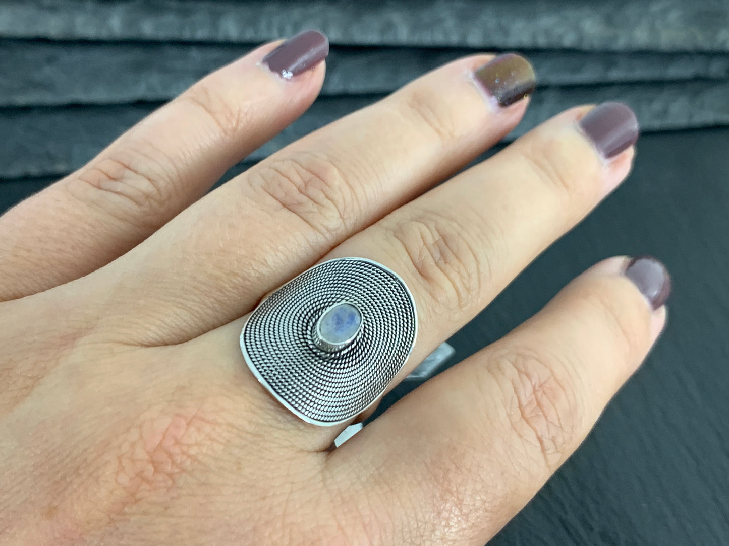 Rainbow Moonstone Boho Sterling Silver Ring