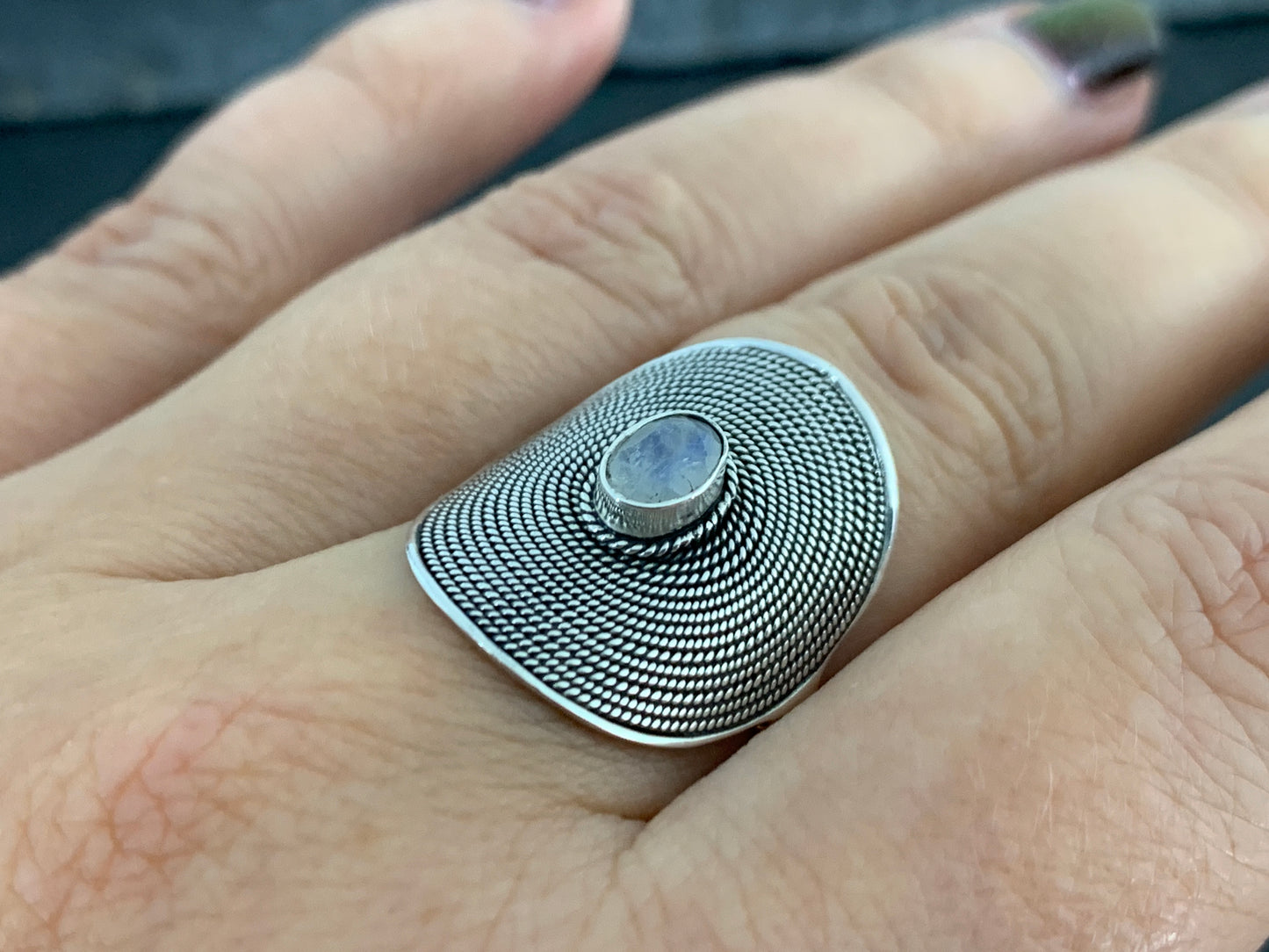 Rainbow Moonstone Boho Sterling Silver Ring