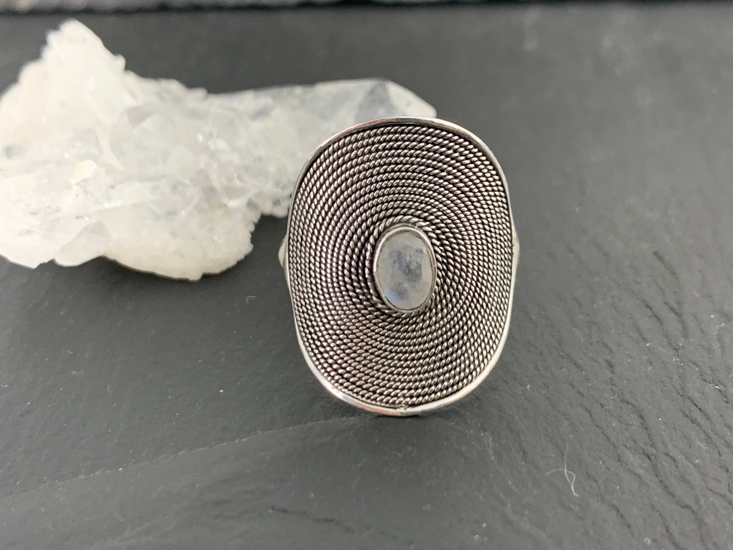 Rainbow Moonstone Boho Sterling Silver Ring