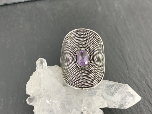 Amethyst Boho Sterling Silver Ring 5.75 US size