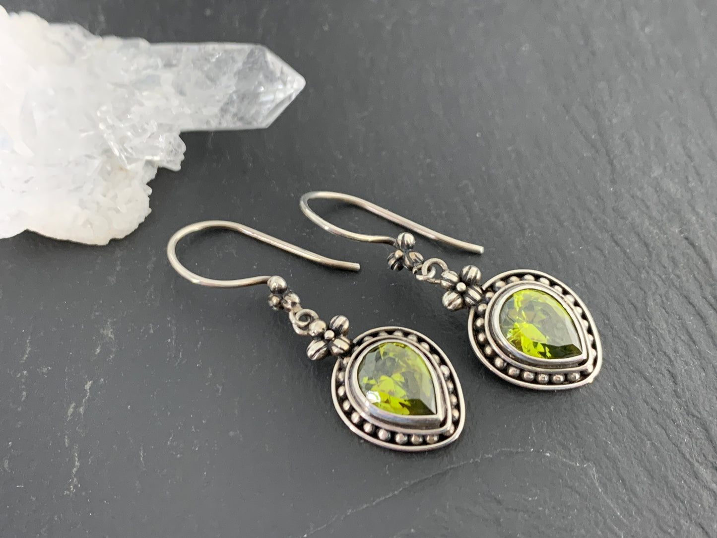 Sterling Silver and Peridot Teardrop Earring