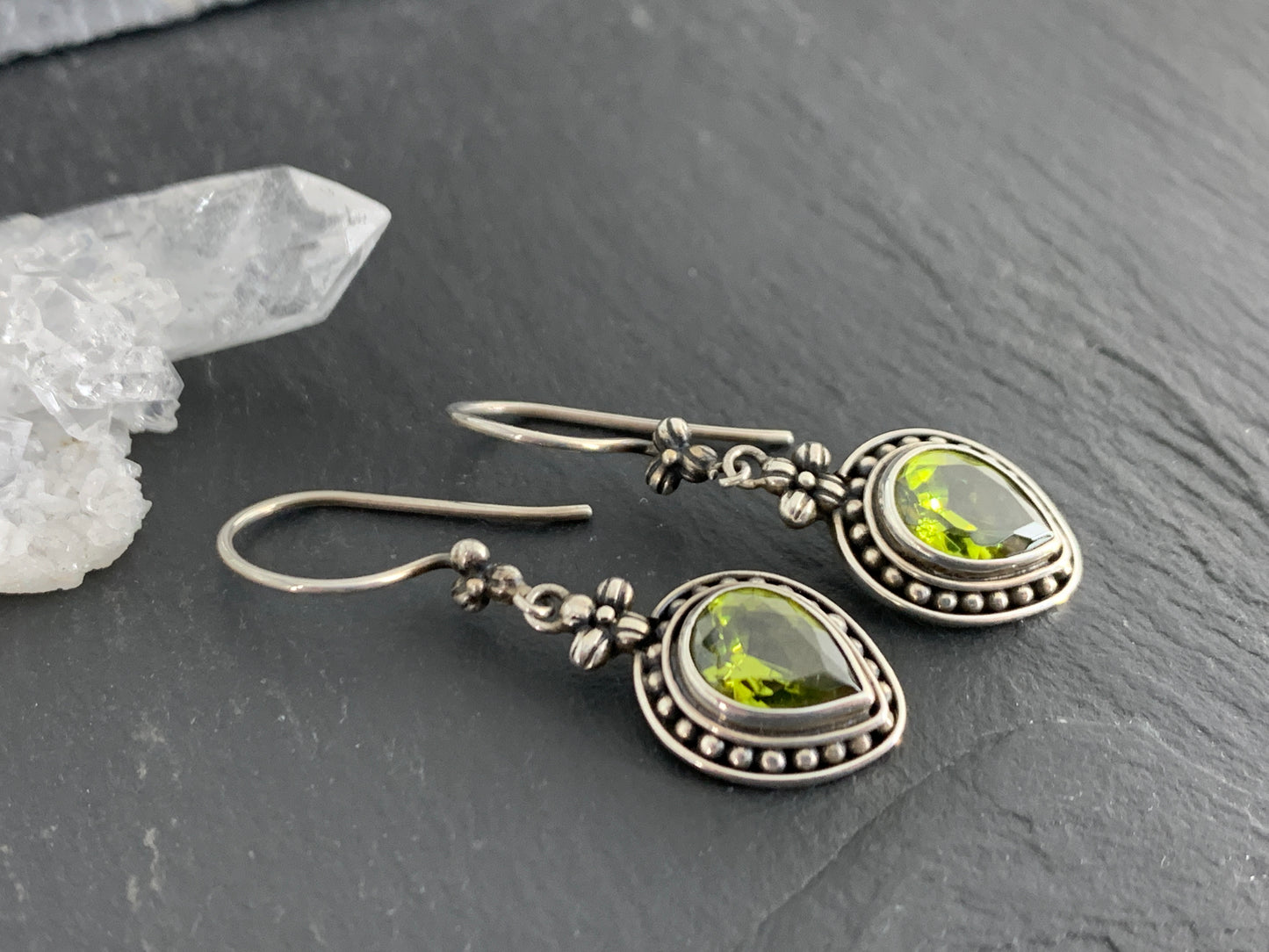 Sterling Silver and Peridot Teardrop Earring