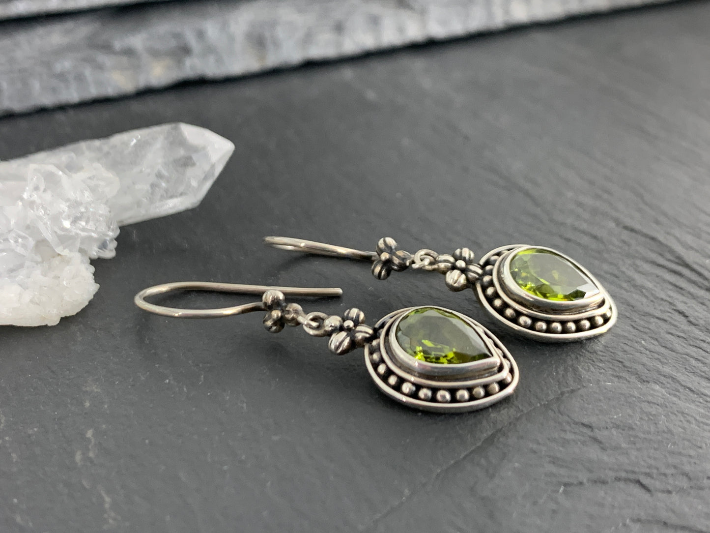 Sterling Silver and Peridot Teardrop Earring