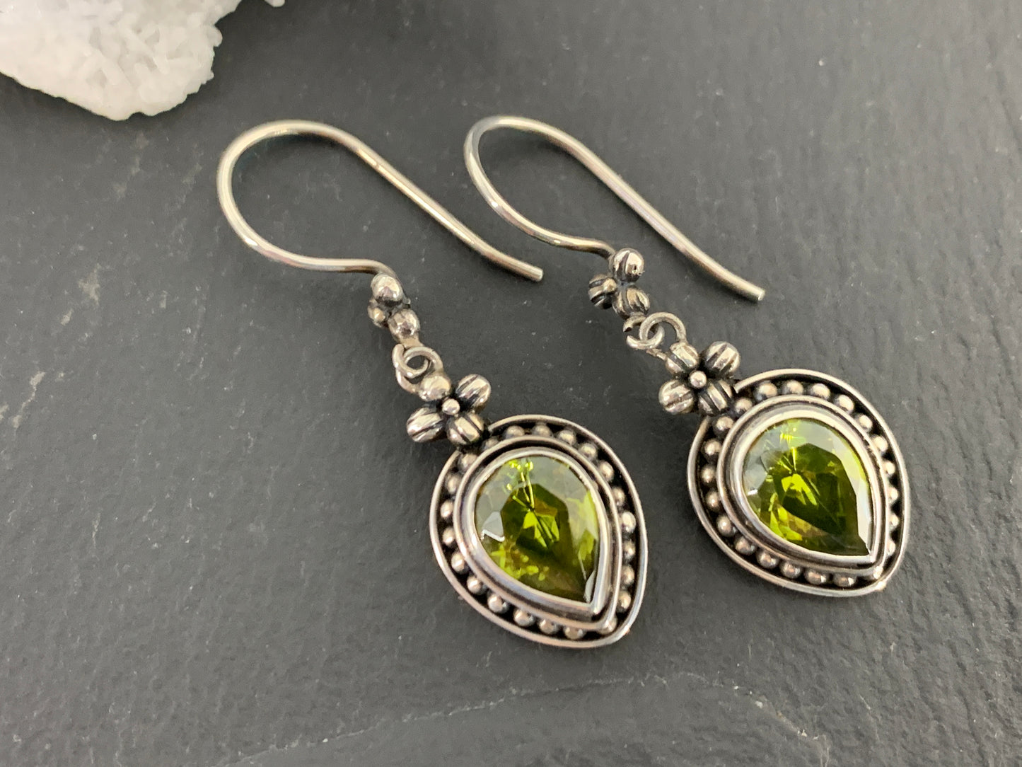 Sterling Silver and Peridot Teardrop Earring
