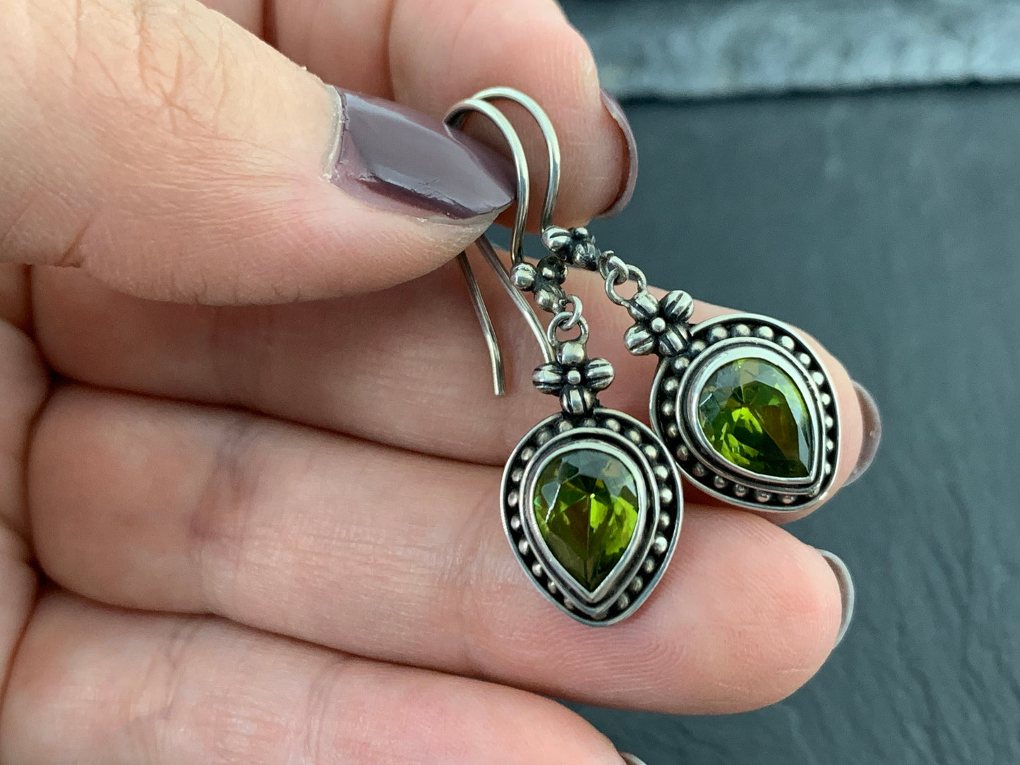 Sterling Silver and Peridot Teardrop Earring