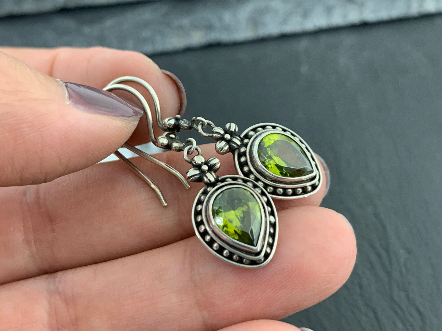 Sterling Silver and Peridot Teardrop Earring
