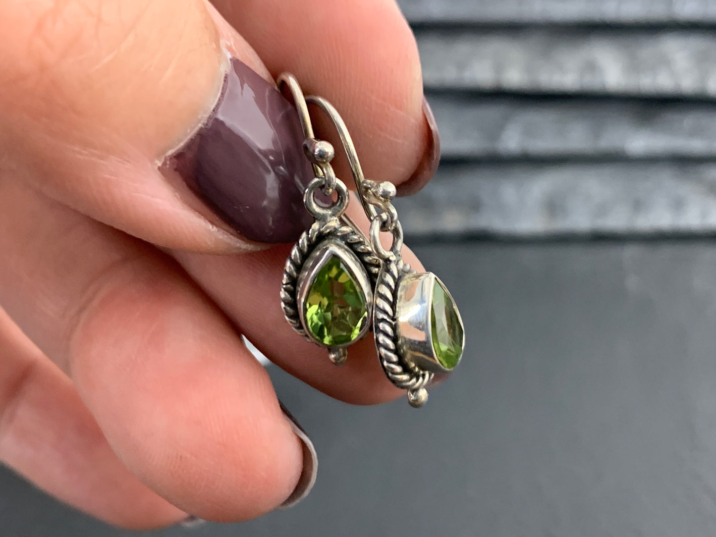 Sterling Silver and Peridot Teardrop Earring