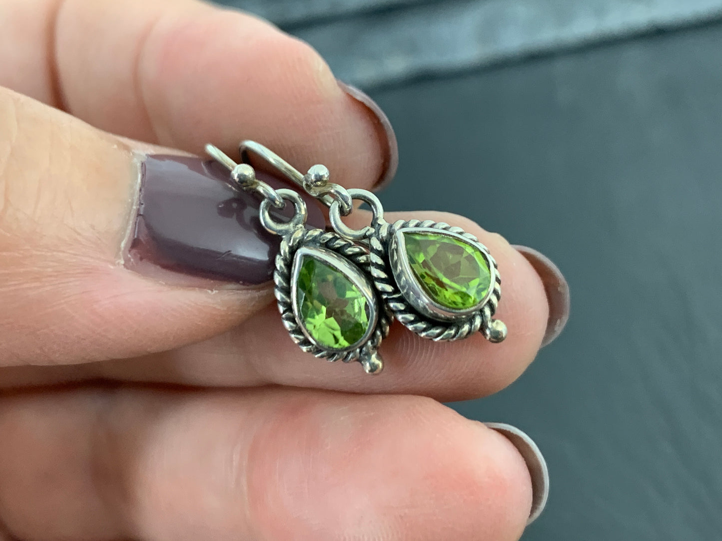 Sterling Silver and Peridot Teardrop Earring