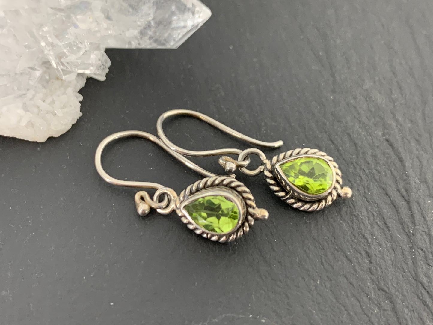 Sterling Silver and Peridot Teardrop Earring