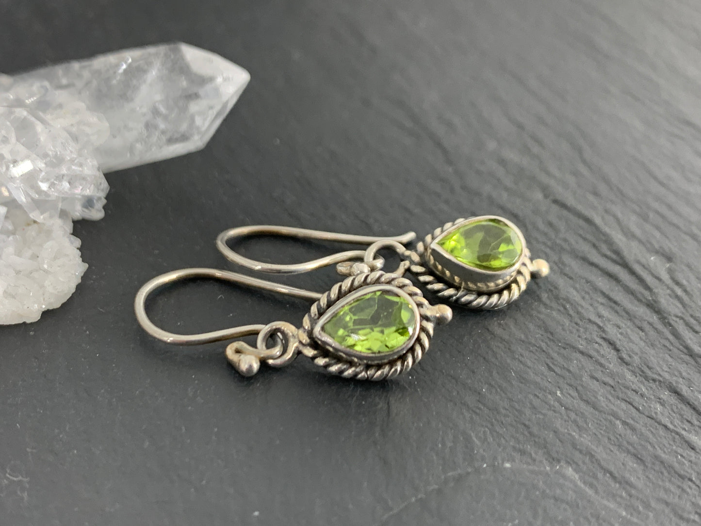 Sterling Silver and Peridot Teardrop Earring