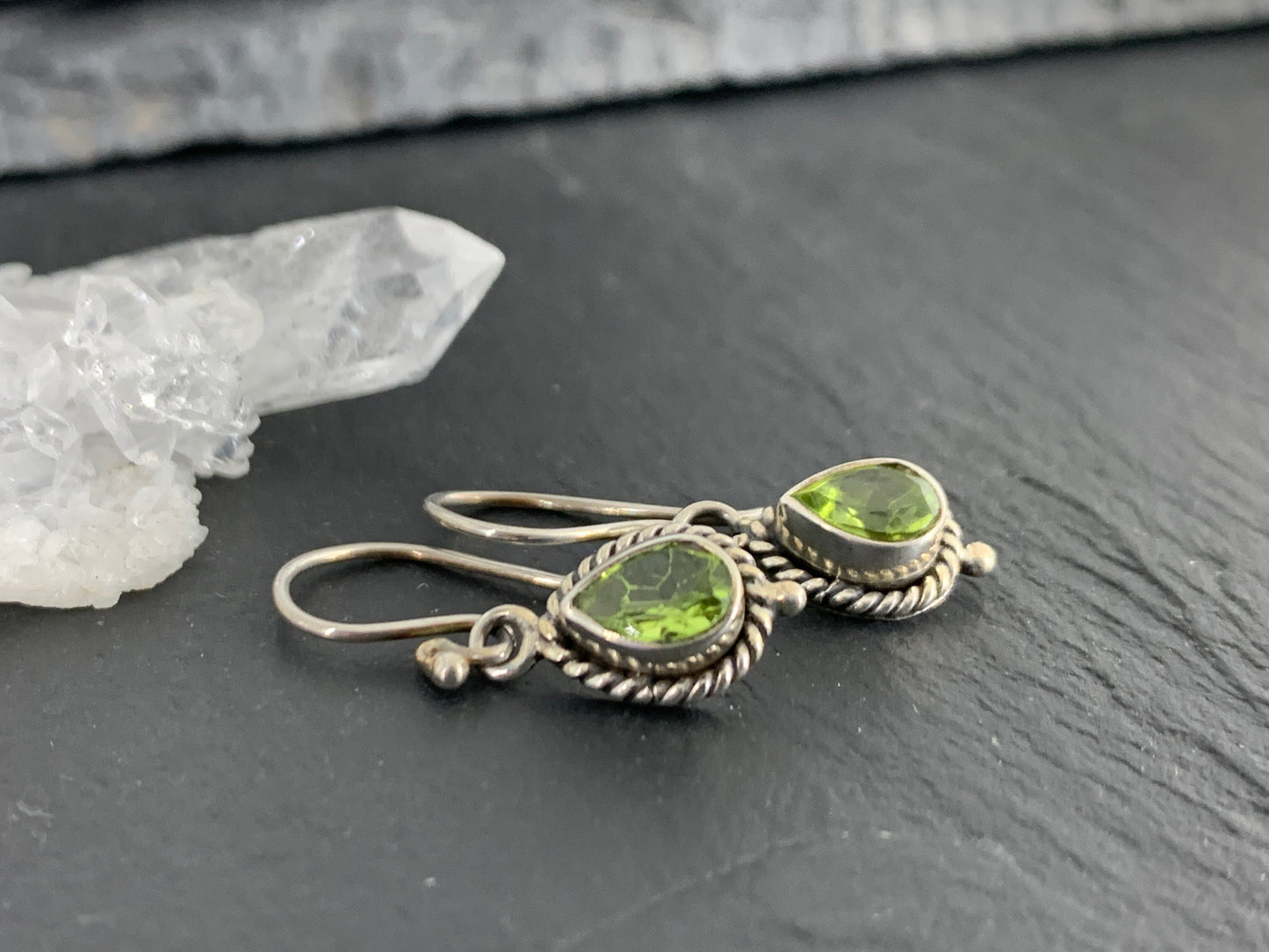 Sterling Silver and Peridot Teardrop Earring