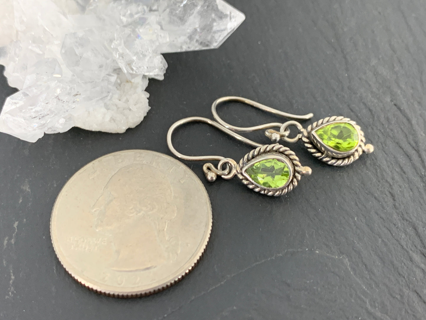 Sterling Silver and Peridot Teardrop Earring
