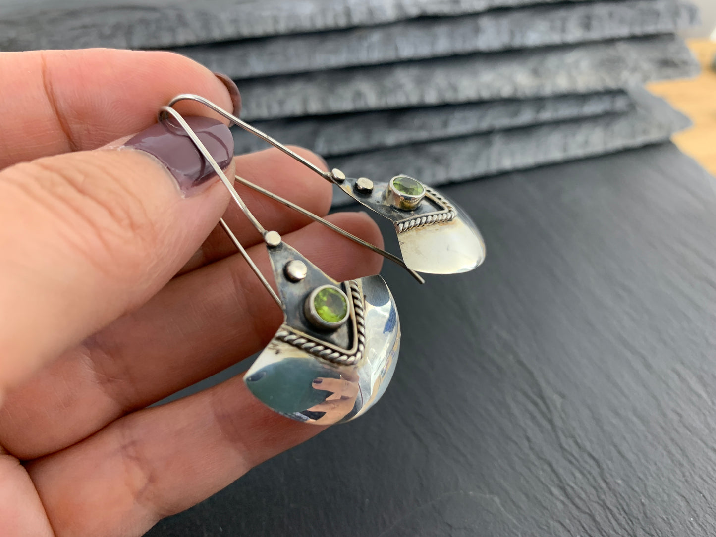 Vintage Sterling Silver and Peridot Earrings