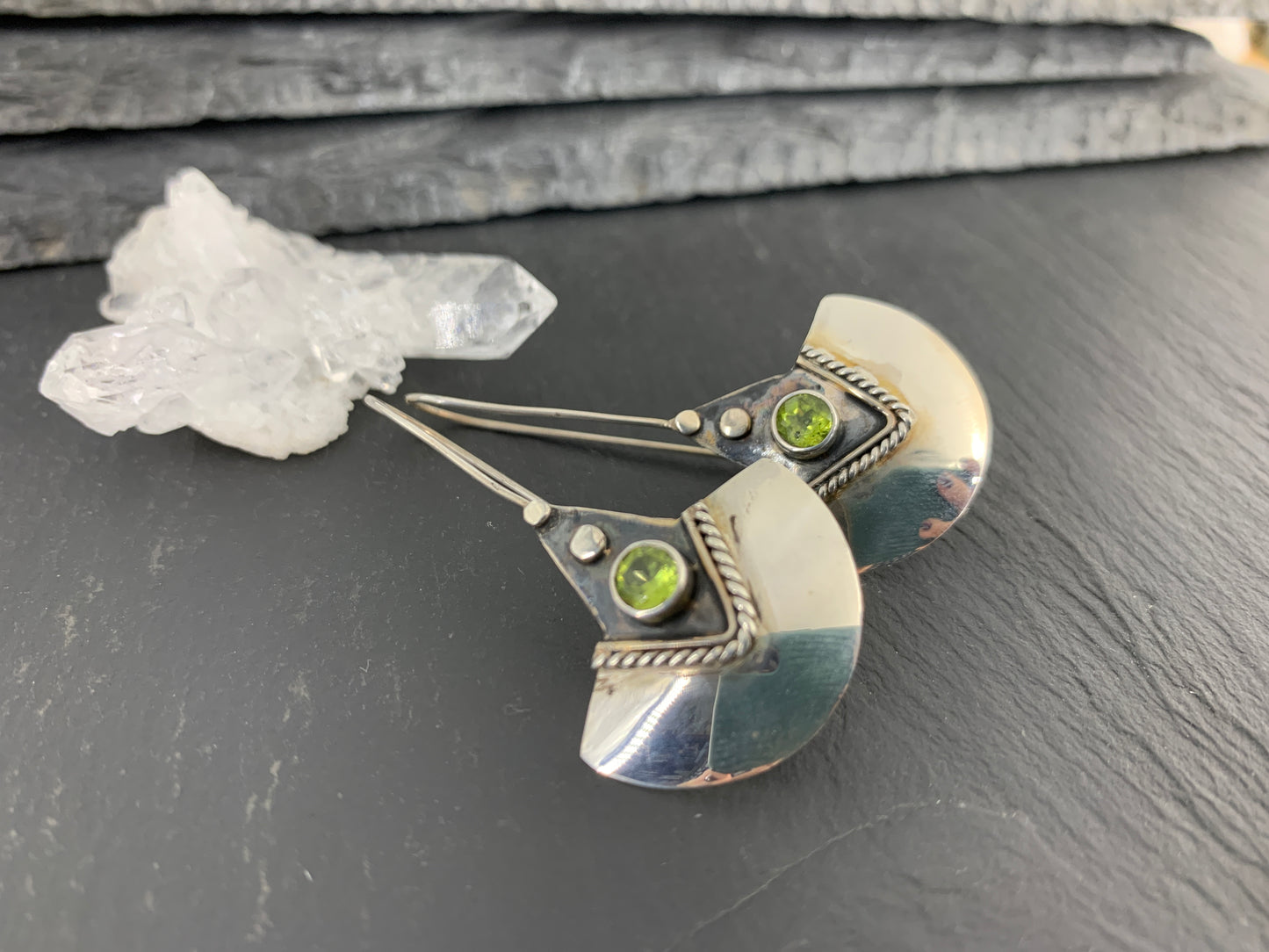 Vintage Sterling Silver and Peridot Earrings