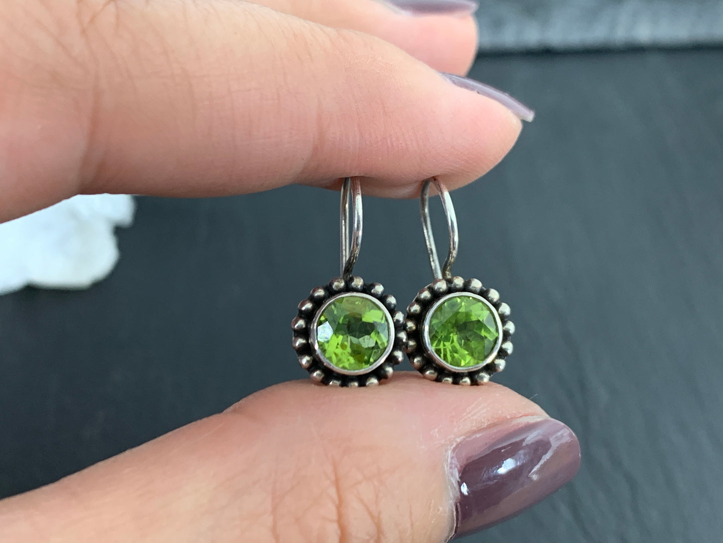 Sterling Silver Peridot Dangle Earrings – Green Gemstone Earrings