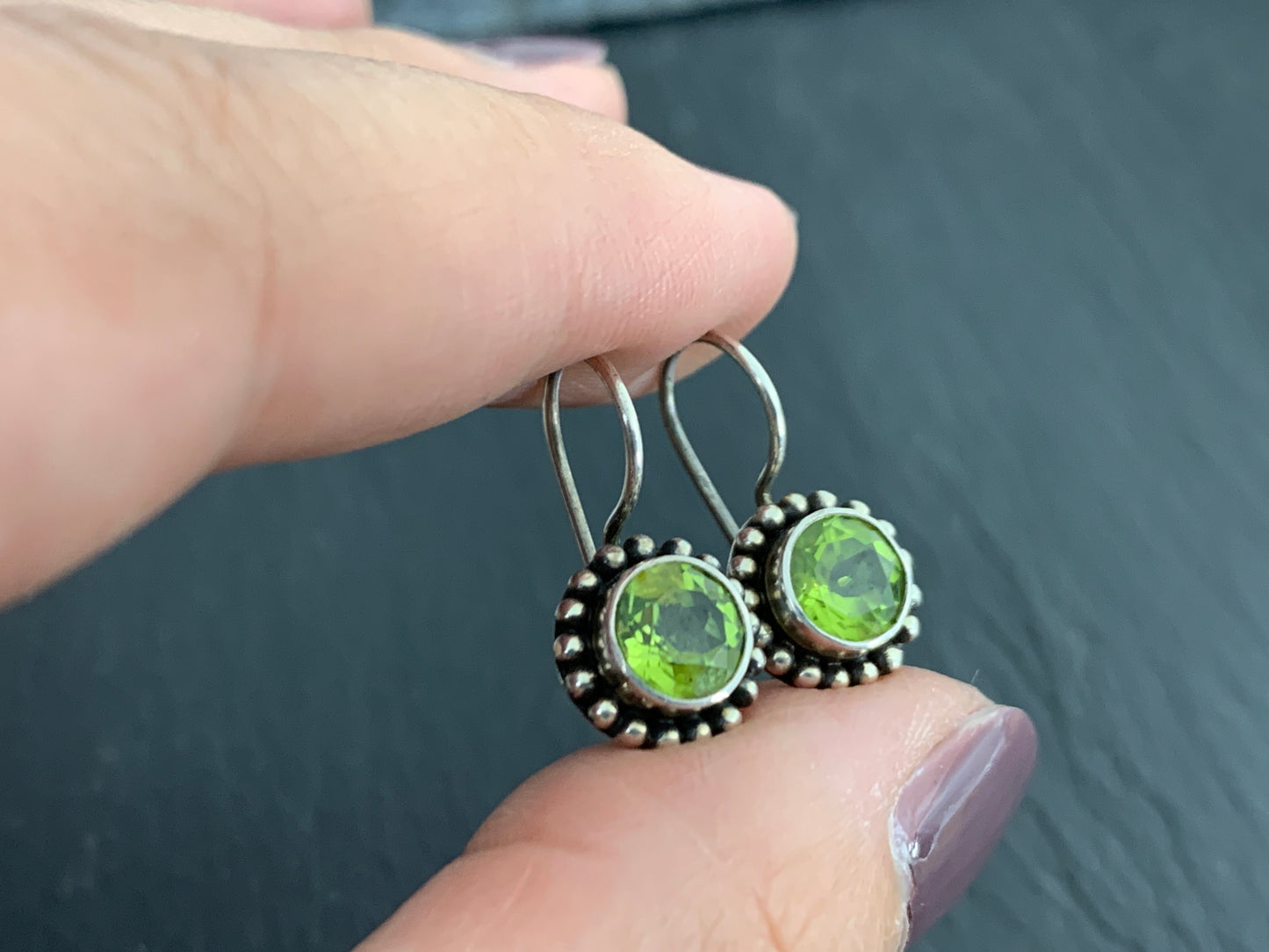Sterling Silver Peridot Dangle Earrings – Green Gemstone Earrings