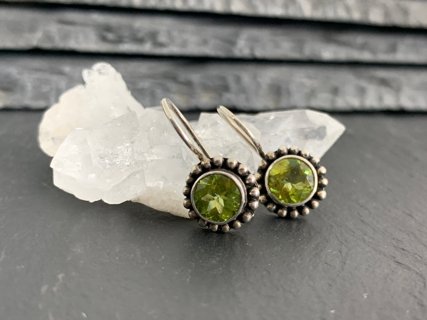 Sterling Silver Peridot Dangle Earrings – Green Gemstone Earrings