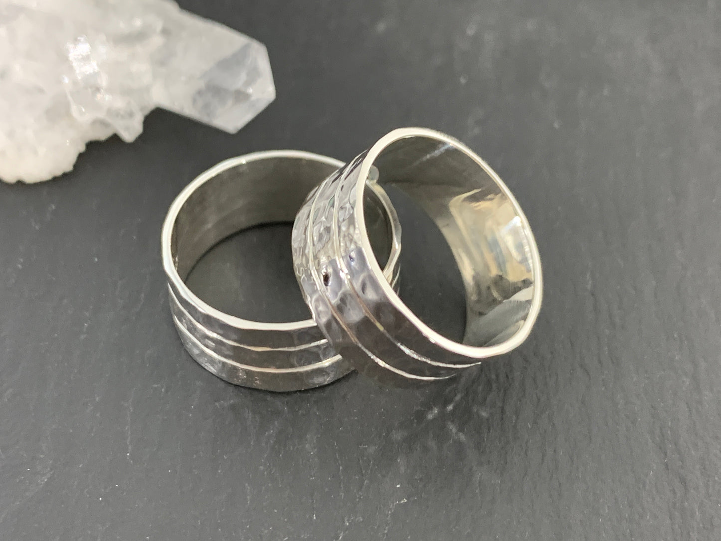Hammered Sterling Silver Ring – Wide Textured Band, Rustic Men's Wedding Ring, Unisex Silver Statement Ring, Handmade Minimalist Jewelry
